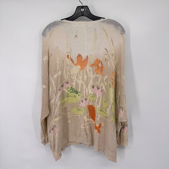 Anthropologie Moth Gossamer Pond Koi Frog Linen Cardigan sweater size large - Picture 11 of 12